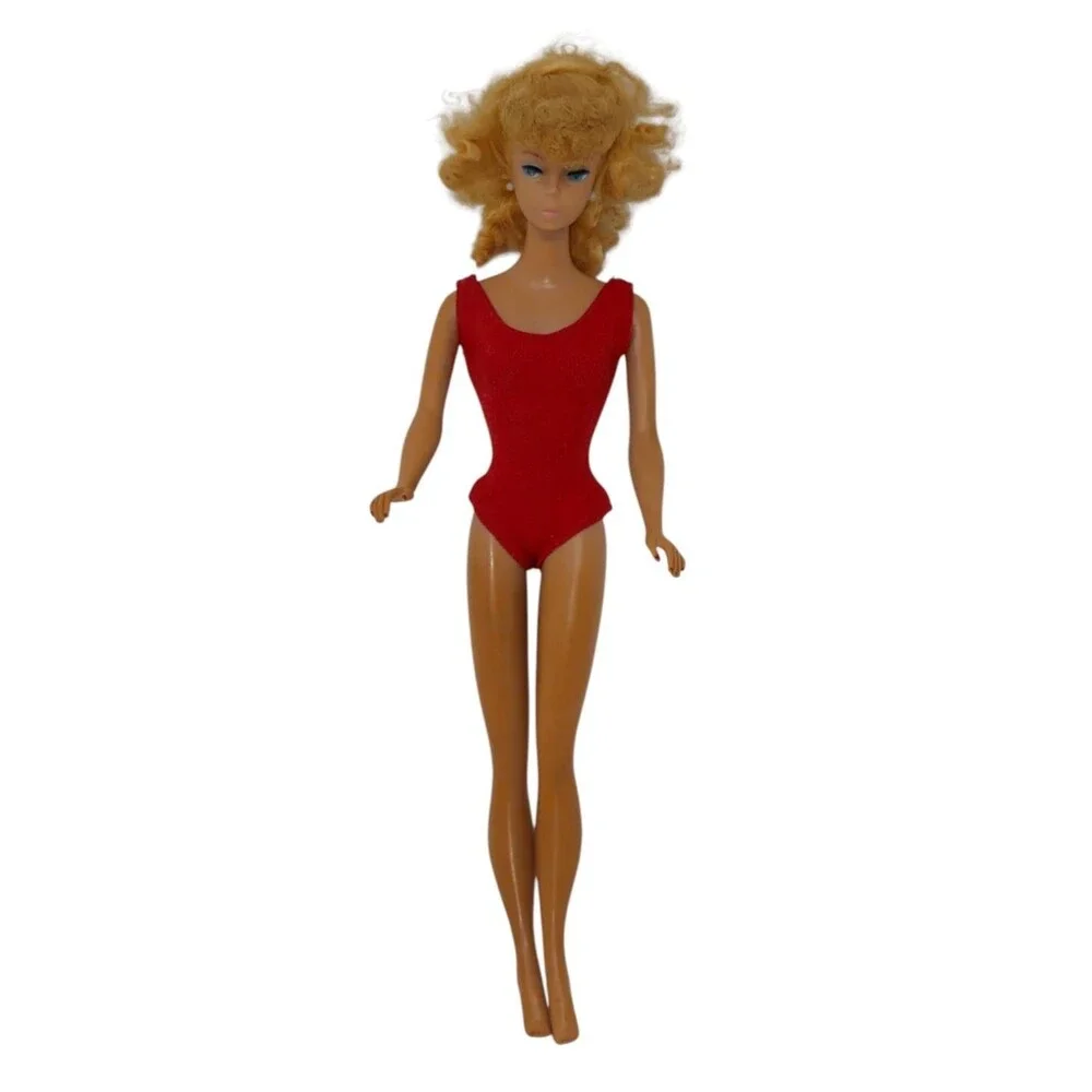 Mattel 1962 Ash Blonde Ponytail Barbie #6 with Red Bathing Suit